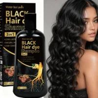 Shampoing colorant noir 3 en 1 au gingembre et à la biotine - Couleur longue durée et couverture des cheveux gris pour des cheveux éclatants