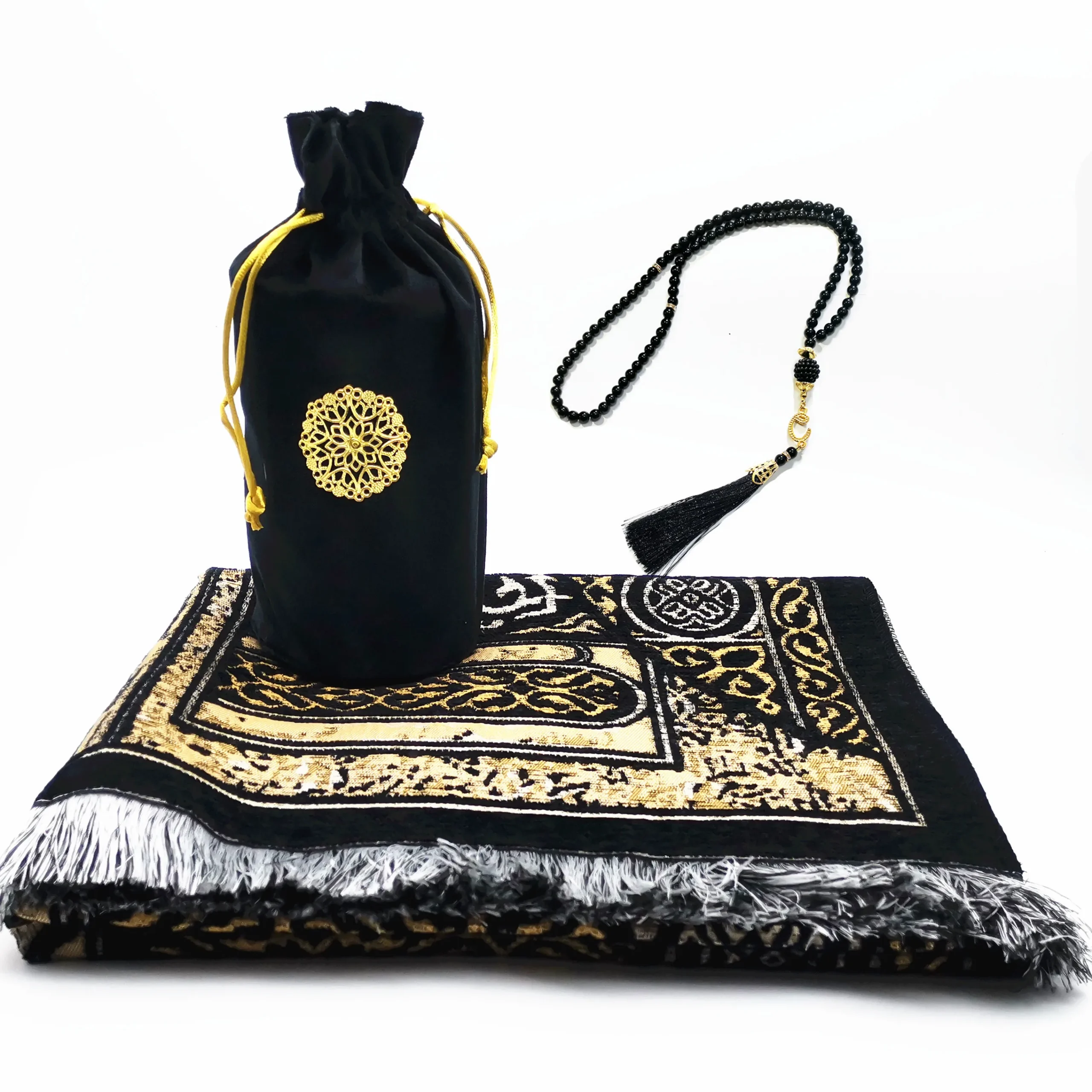 Tapis de Prière Musulman Portable — Velours Doux, Set Cadeau Ramadan & Hajj, Avec Tasbih et Sac de Transport — InaoMarket